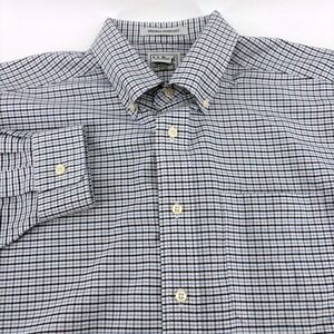 LL Bean Mens Wrinkle Resistant Button Down Shirt 16-33 Blue White Plaid 0DBK7